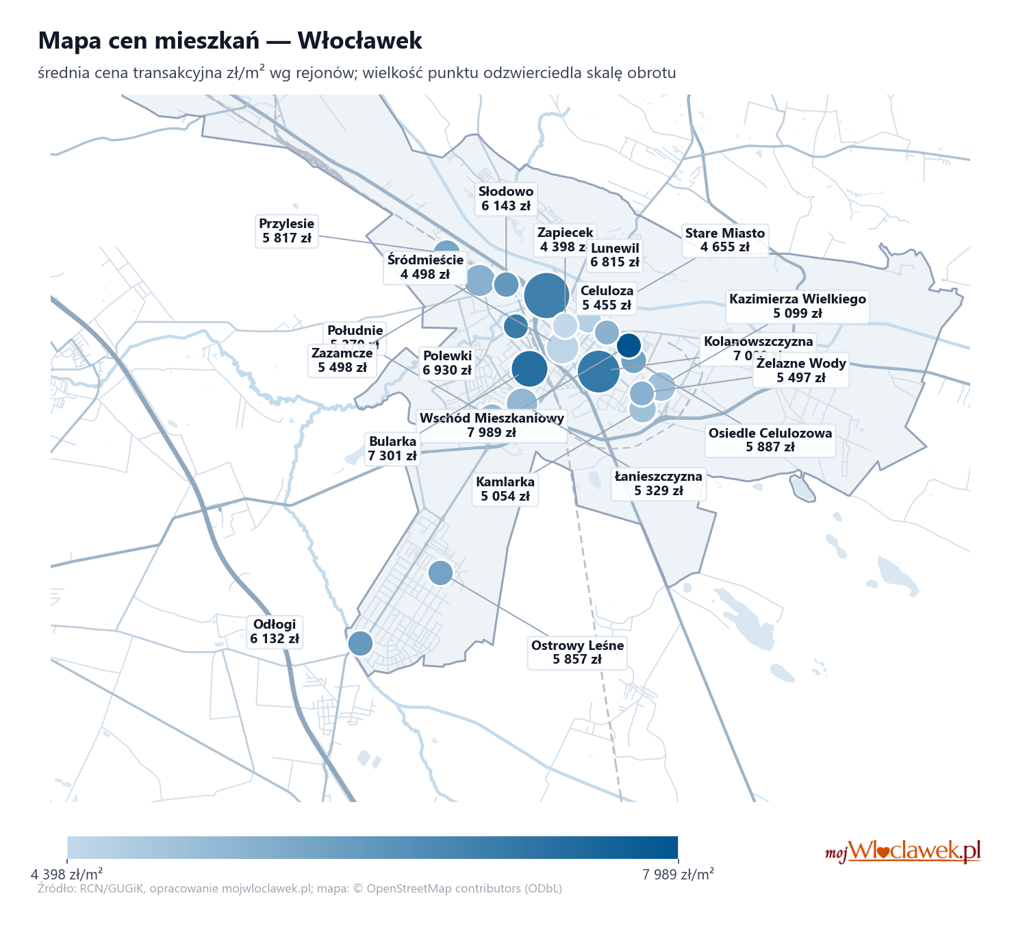 Mapa cen mieszkań - Włocławek