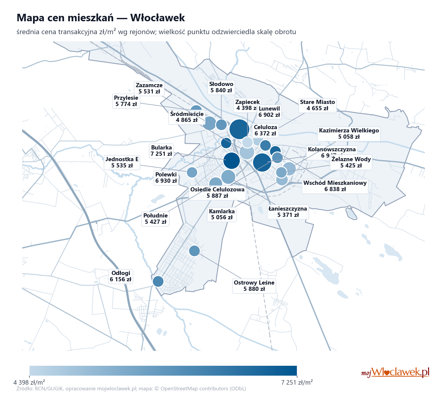 Mapa cen mieszkań - Włocławek