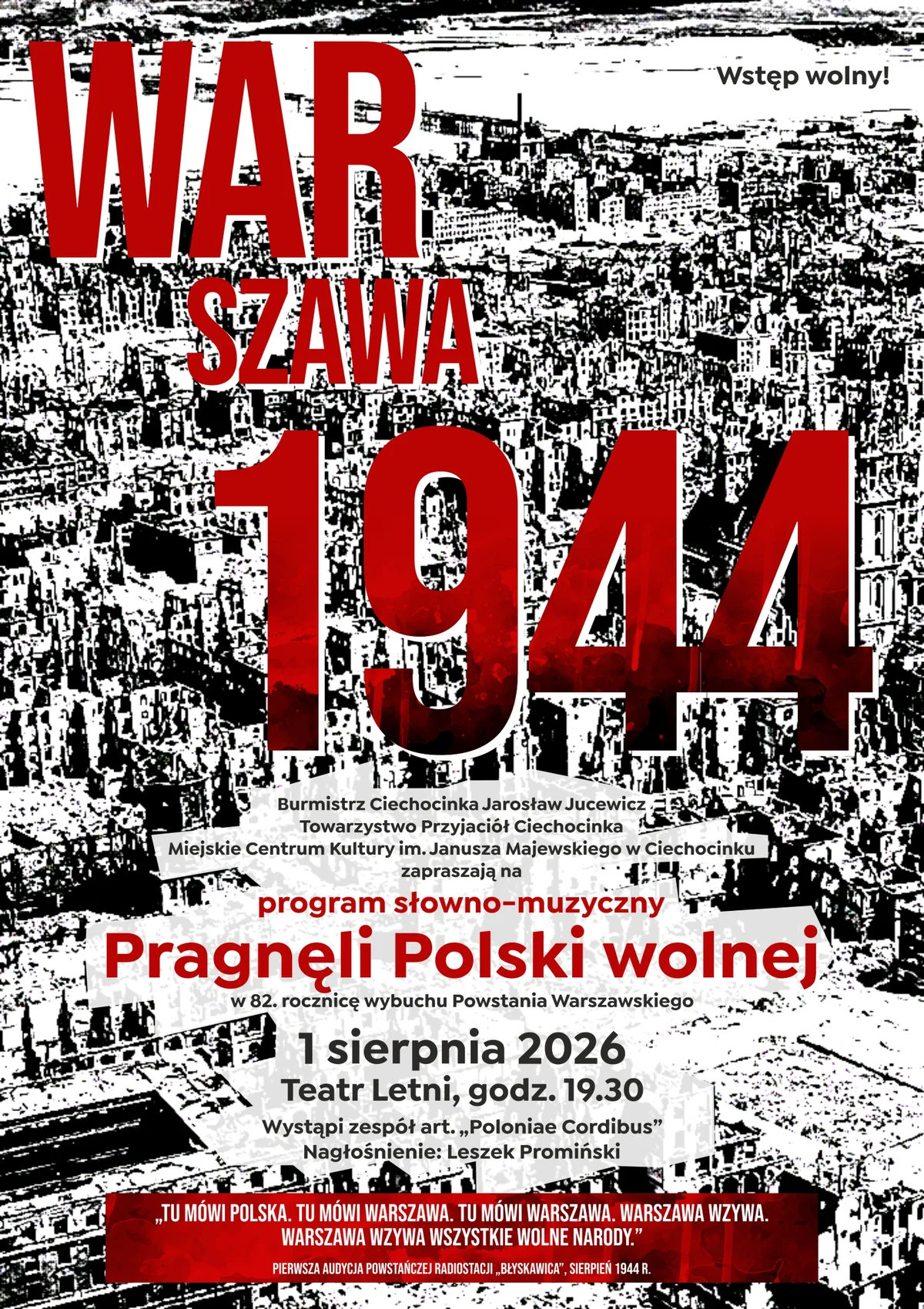 Obraz do artykułu: Pragnęli Polski wolnej – koncert z okazji 82. rocznicy Powstania Warszawskiego
