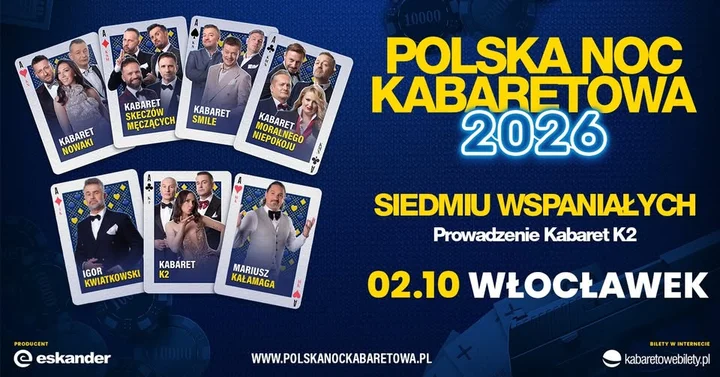 Grafika promocyjna wydarzenia Polska Noc Kabaretowa 2026 (Włocławek) — Siedmiu wspaniałych