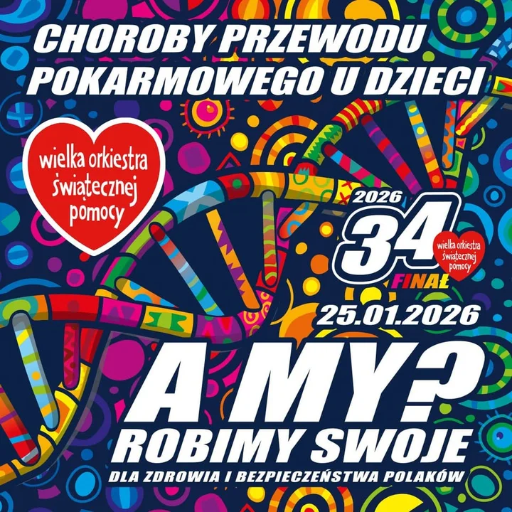 Grafika promocyjna wydarzenia 34 finał WOŚP w Gminie Włocławek — gdzie i kiedy grają lokalnie