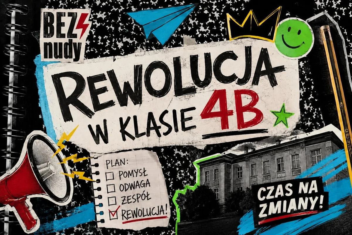 Grafika promocyjna wydarzenia CASTING do Musicalu „REWOLUCJA W KLASIE 4B!” – Włocławek 2026
