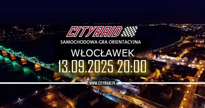 Obrazek przedstawia grafikę promocyjną wydarzenia Nocna samochodowa gra orientacyjna w Włocławku