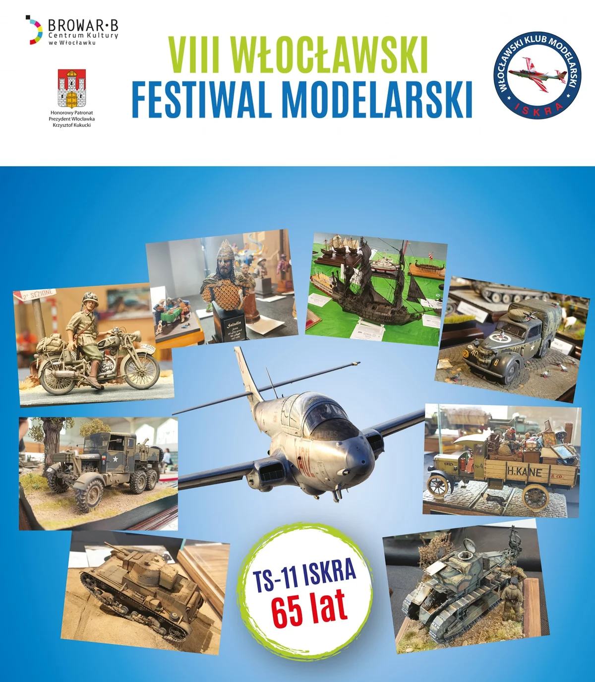 Grafika promocyjna wydarzenia Festiwal modelarski we Włocławku — wystawa i konkurs modeli plastikowych
