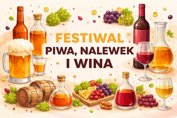 Grafika promocyjna wydarzenia Festiwal piwa, nalewek i wina we Włocławku — degustacje lokalne i międzynarodowe smaki