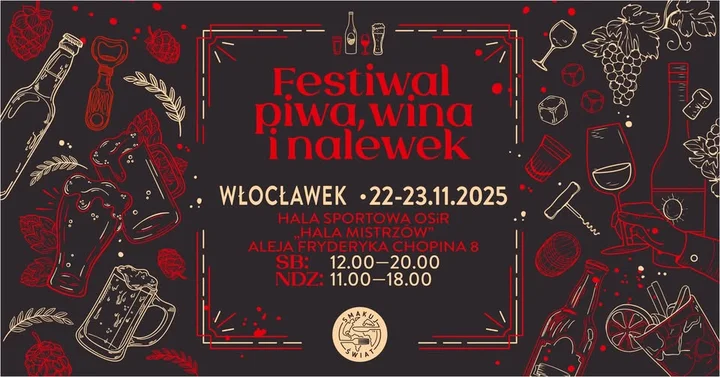 Obrazek przedstawia grafikę promocyjną wydarzenia Festiwal trunków rzemieślniczych we Włocławku