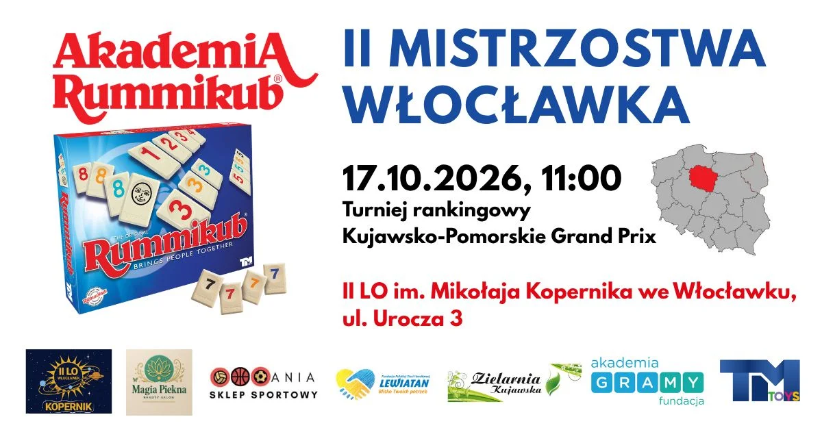 Grafika promocyjna wydarzenia II Mistrzostwa Włocławka – turniej Rummikub