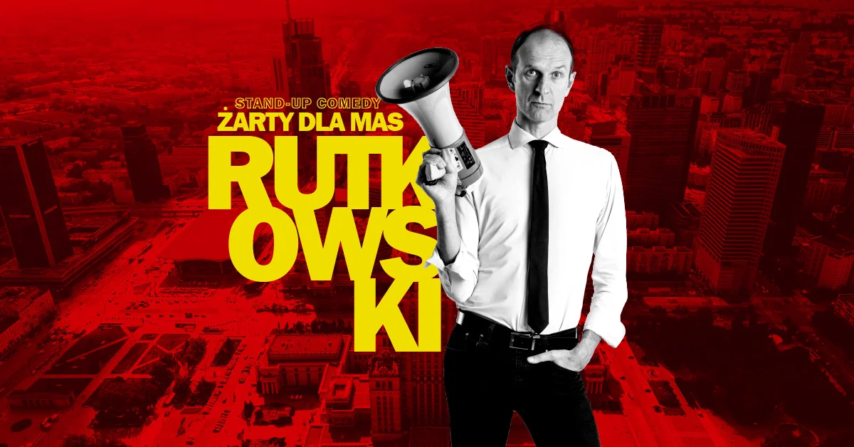Grafika promocyjna wydarzenia Stand-up Rafała Rutkowskiego w Centrum Kultury "Browar B." we Włocławku