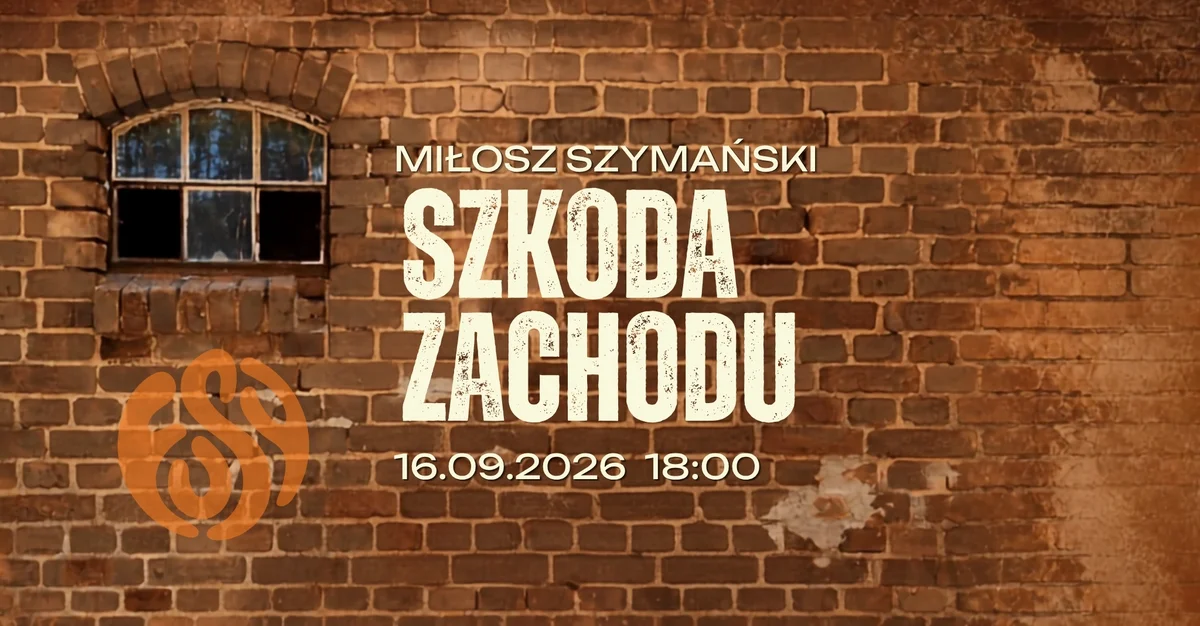 Grafika promocyjna wydarzenia SZKODA ZACHODU – literacki stand-up