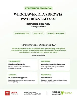 Grafika promocyjna wydarzenia Jedna konferencja. Wiele perspektyw. Jeden ważny temat — zdrowie psychiczne