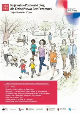 Grafika promocyjna wydarzenia Kujawsko-Pomorski Bieg dla Dzieciństwa bez Przemocy 2026