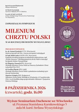 Grafika promocyjna wydarzenia Milenium Chrztu Polski. W 60. rocznicę obchodów we Włocławku
