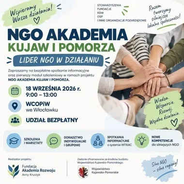 Grafika promocyjna wydarzenia NGO Akademia Kujaw i Pomorza – „Lider NGO w działaniu”