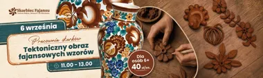 Grafika promocyjna wydarzenia Tektoniczny obraz fajansowych wzorów – Pracownia Skarbów