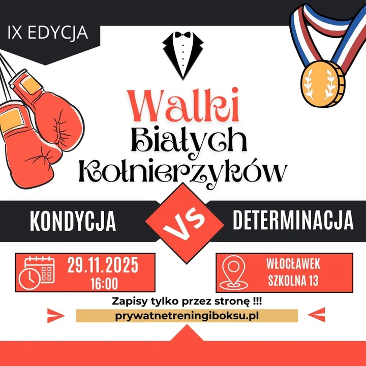 Obrazek przedstawia grafikę promocyjną wydarzenia Sparingi bokserskie dla amatorów we Włocławku