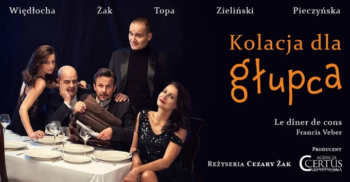 Grafika promocyjna wydarzenia Kolacja dla głupca we Włocławku — komedia z Cezarym Żakiem