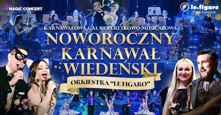 Grafika promocyjna wydarzenia Noworoczny Karnawał Wiedeński — Karnawałowa Gala Operetkowo-Musicalowa we Włocławku